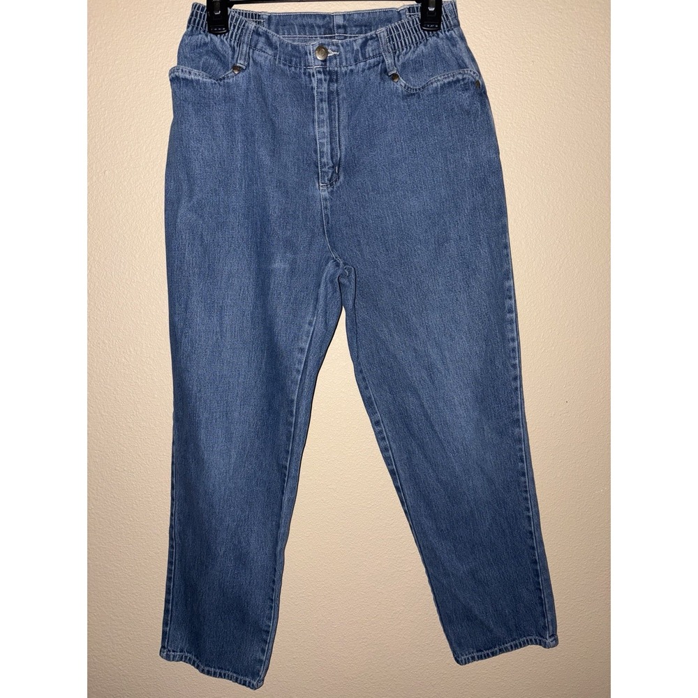 Kim Rogers Jeans Womens 8P Side Elastic Waist Tapered Leg High Rise Blue Denim